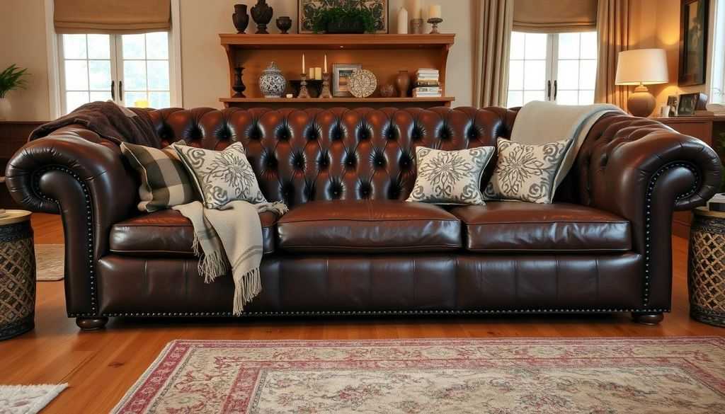 массивный кожаный диван в стиле классицизм