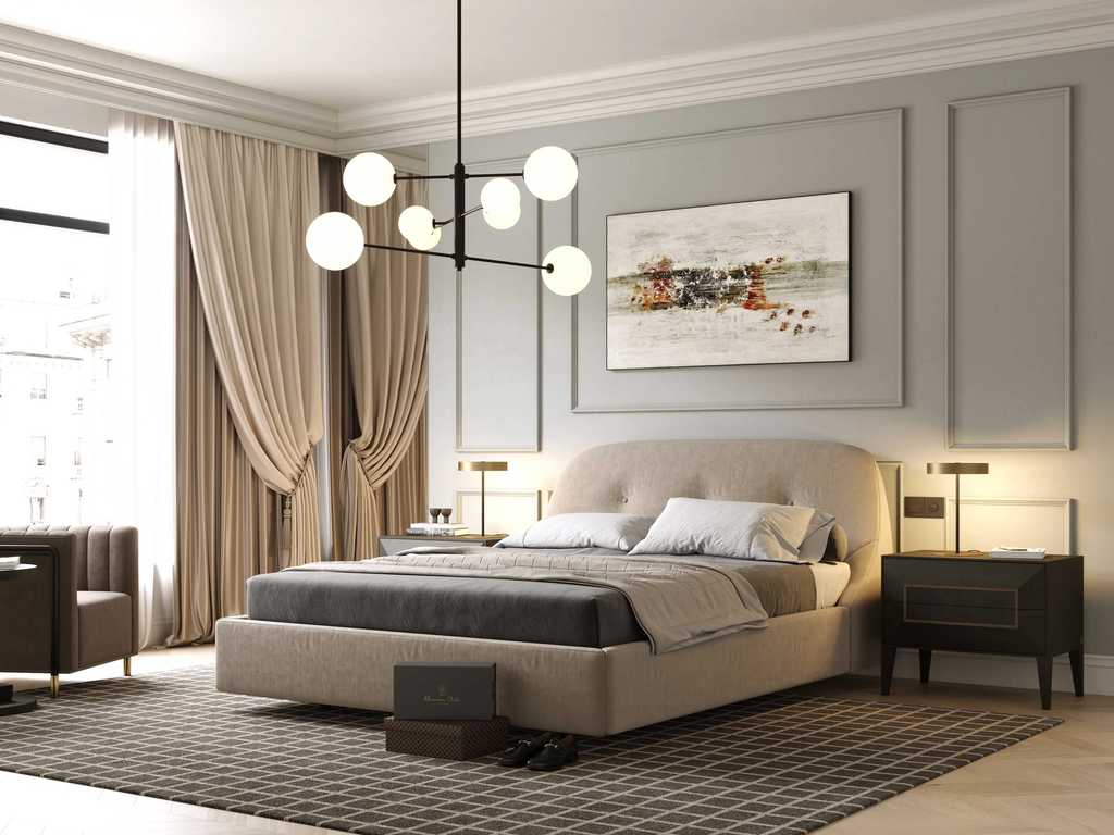 кровать с изголовьем из микрофибры