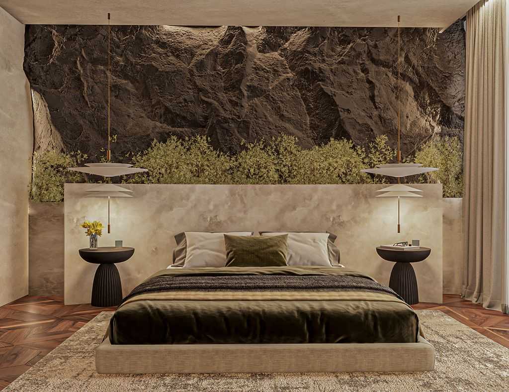 кровать в стиле биофильного дизайна